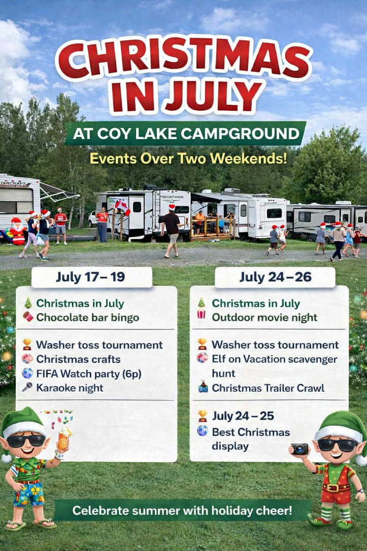 Christmas in July 2026 events at Coy Lake Campground New Brunswick